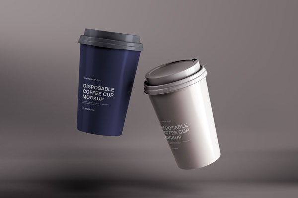 Two Floating Disposable Coffee Cups Mockup (FREE) - Resource Boy