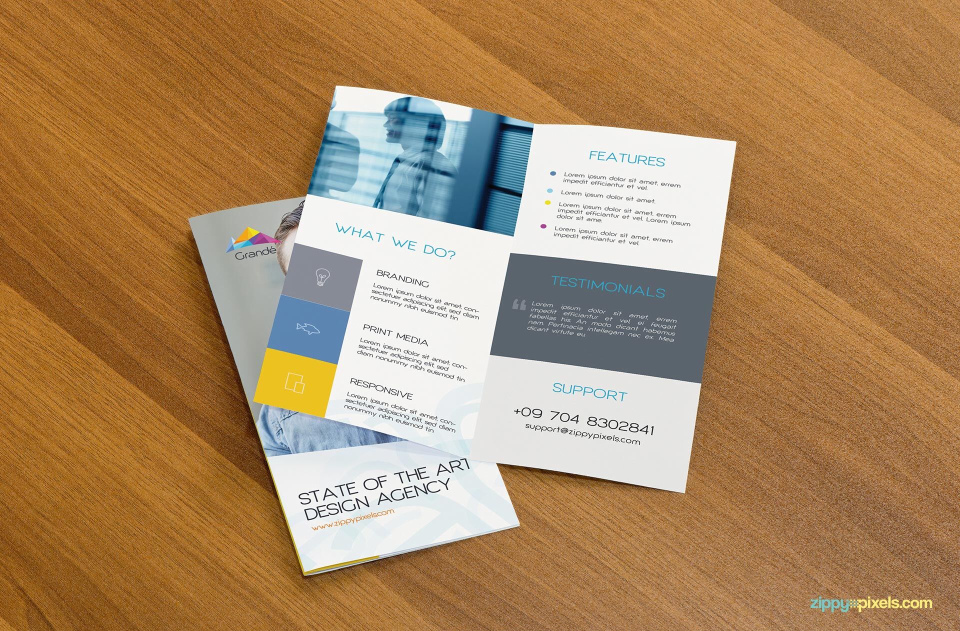 Mockup Showcasing an Opened Bifold Flyer on a Closed One FREE PSD