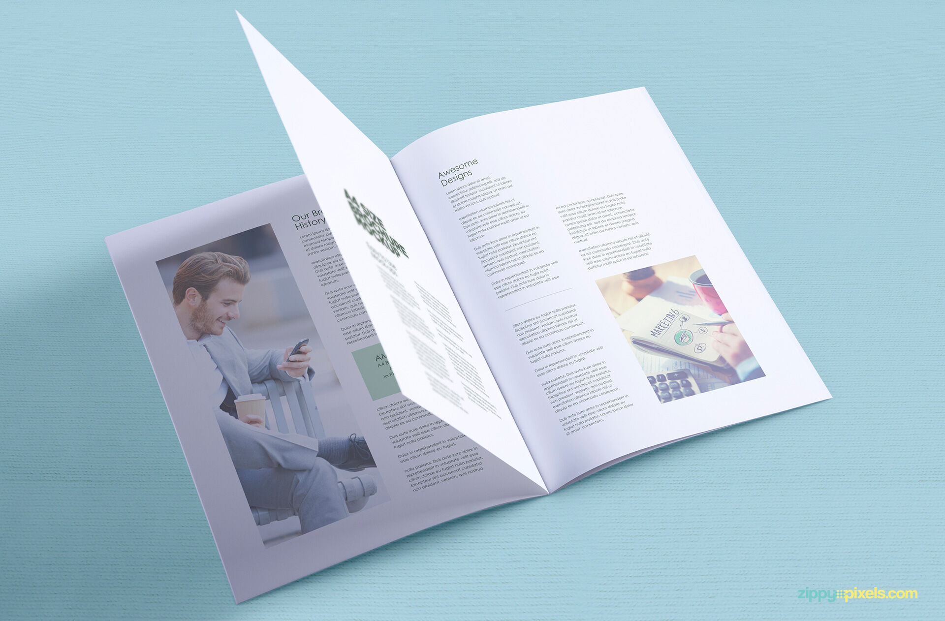 Mockup Showcasing Opened A4 Brochure Inside and Cover Views FREE PSD