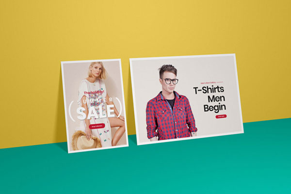 Mockup Showcasing Portrait and Landscape Posters against Wall FREE PSD