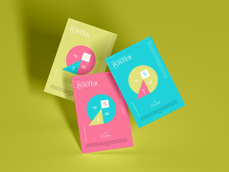 Mockup Showcasing Three Floating Paper Posters FREE PSD