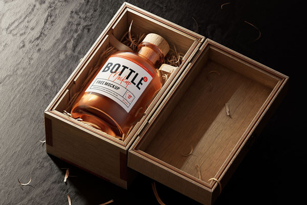 Mockup Showcasing Unique Bottle inside an Opened Box FREE PSD