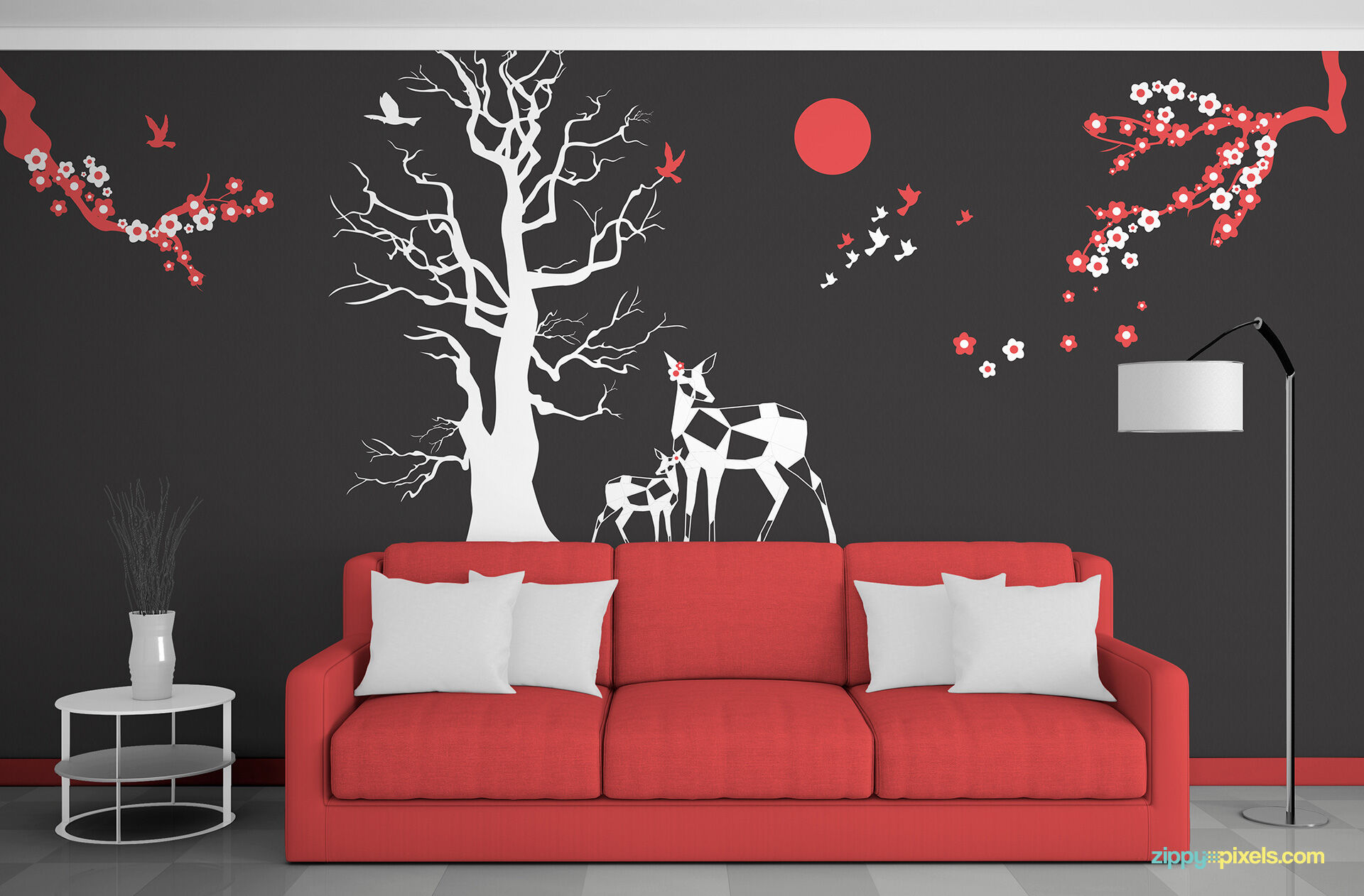 Mockup Showcasing Wallpaper Desgin in Gorgeous Living Room Scene FREE PSD