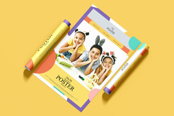 Mockup Showing an Opened and Two Rolled Posters FREE PSD