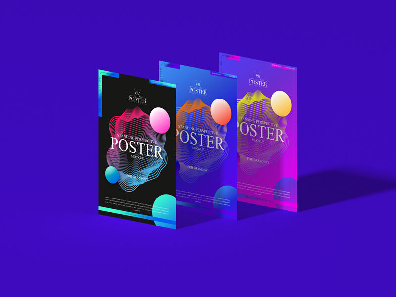 Mockup Showing Perspective View of Three Standing Posters FREE PSD