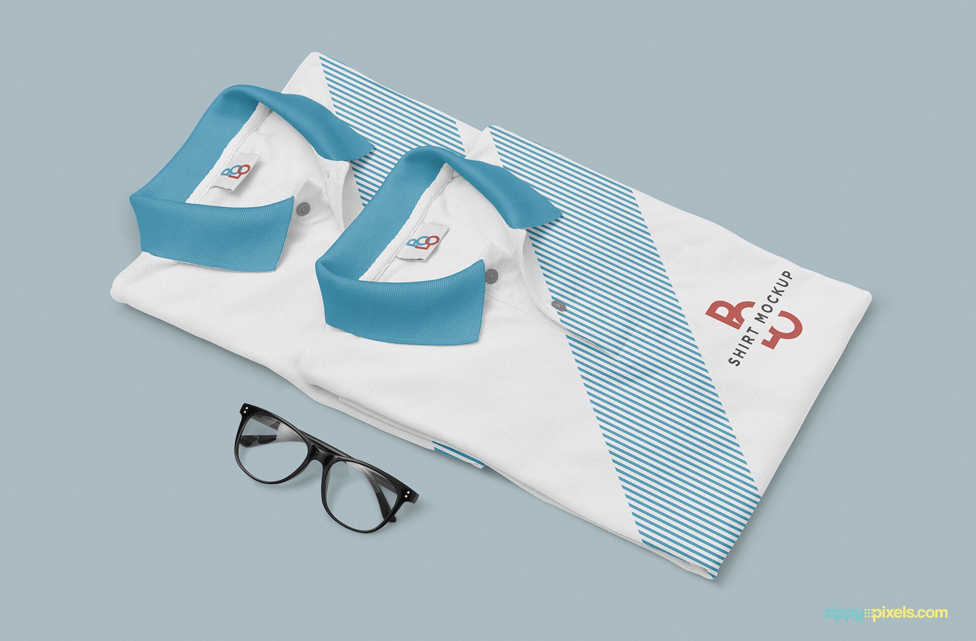 Polo Shirts Split Background Along with Glasses PSD Mockup FREE PSD