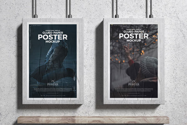 Posters Mockup With Glued Paper FREE PSD