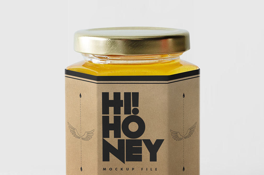 Realistic Hexagon Honey Jar Mockup FREE PSD