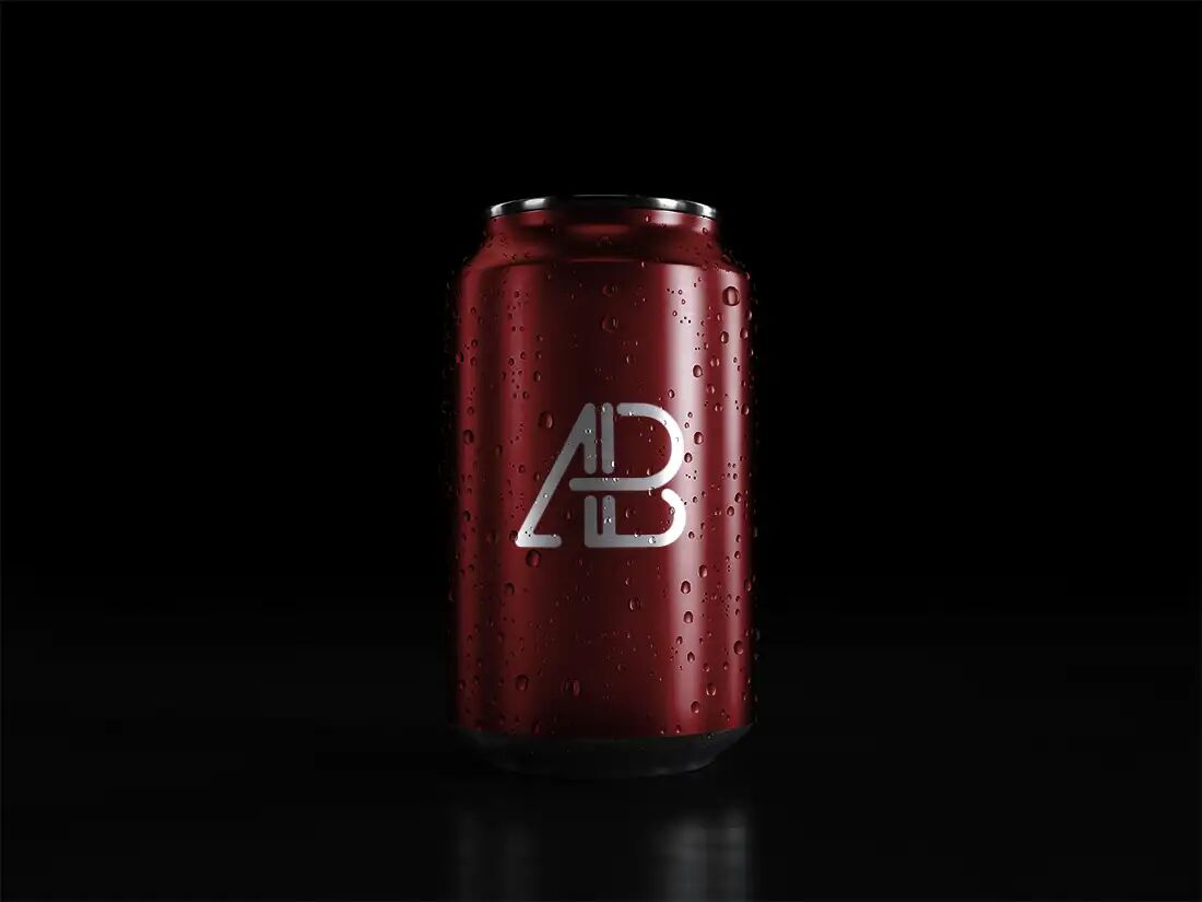Red Sweaty Soda Can on Dark Background Mockup FREE PSD
