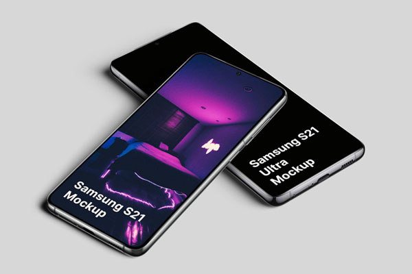 Samsung Galaxy S21 and Galaxy S21 Ultra Placed on Each Other Mockup FREE PSD