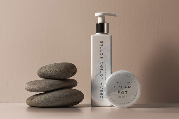 Set of Bottle and Pot of Cosmetic Product Mockup FREE PSD