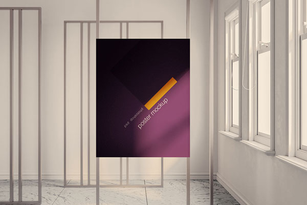 Simple Poster Mockup Featuring Window Lights FREE PSD