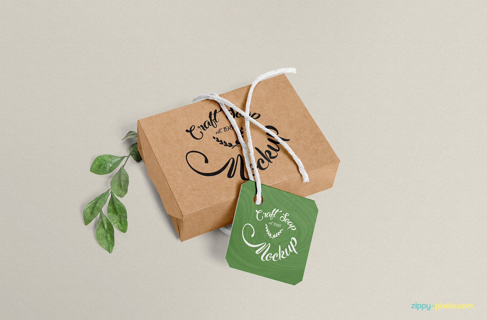 Soap Box with a Tag Laid on a Bifold Background Mockup FREE PSD