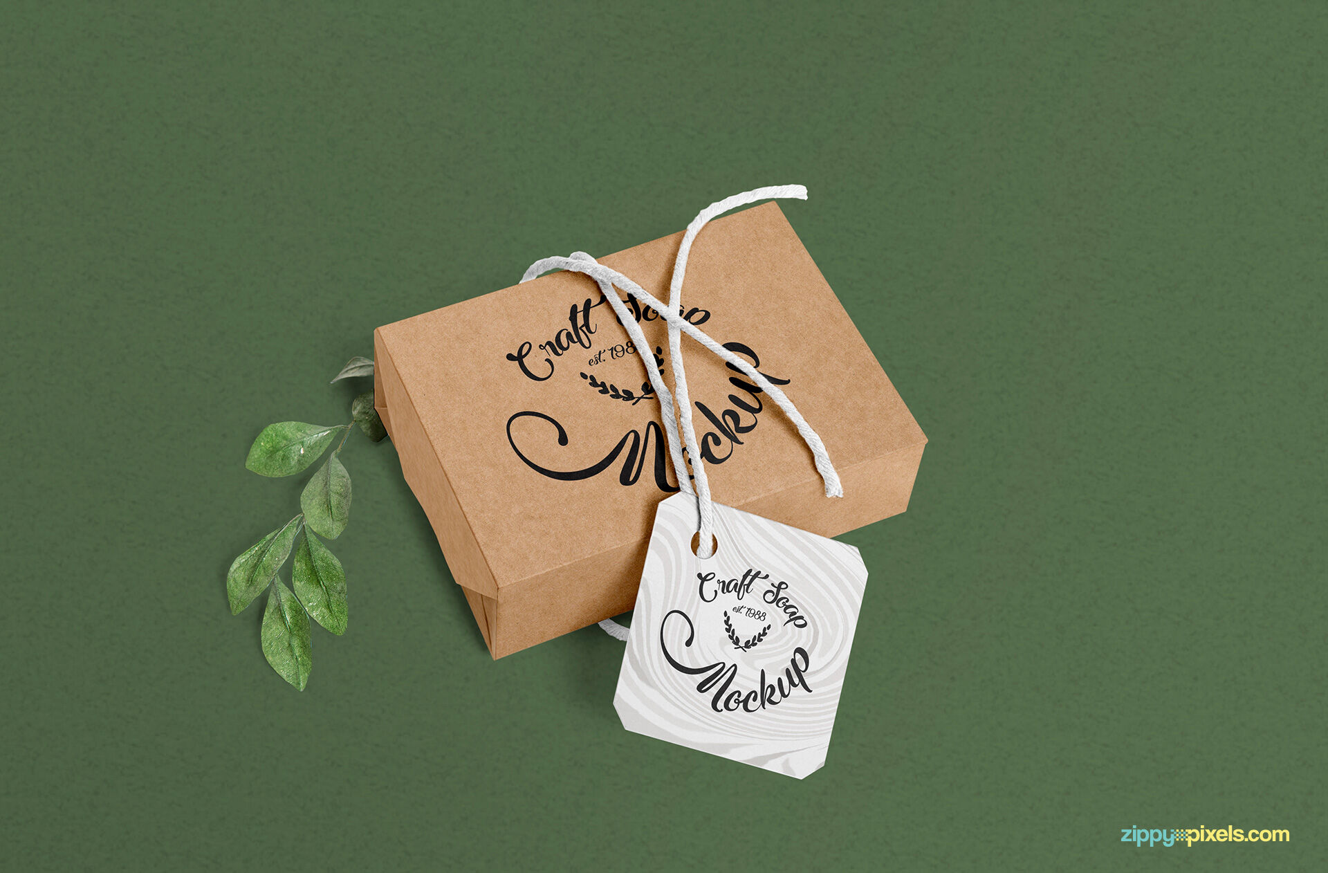 Soap Box with a Tag Laid on a Bifold Background Mockup FREE PSD