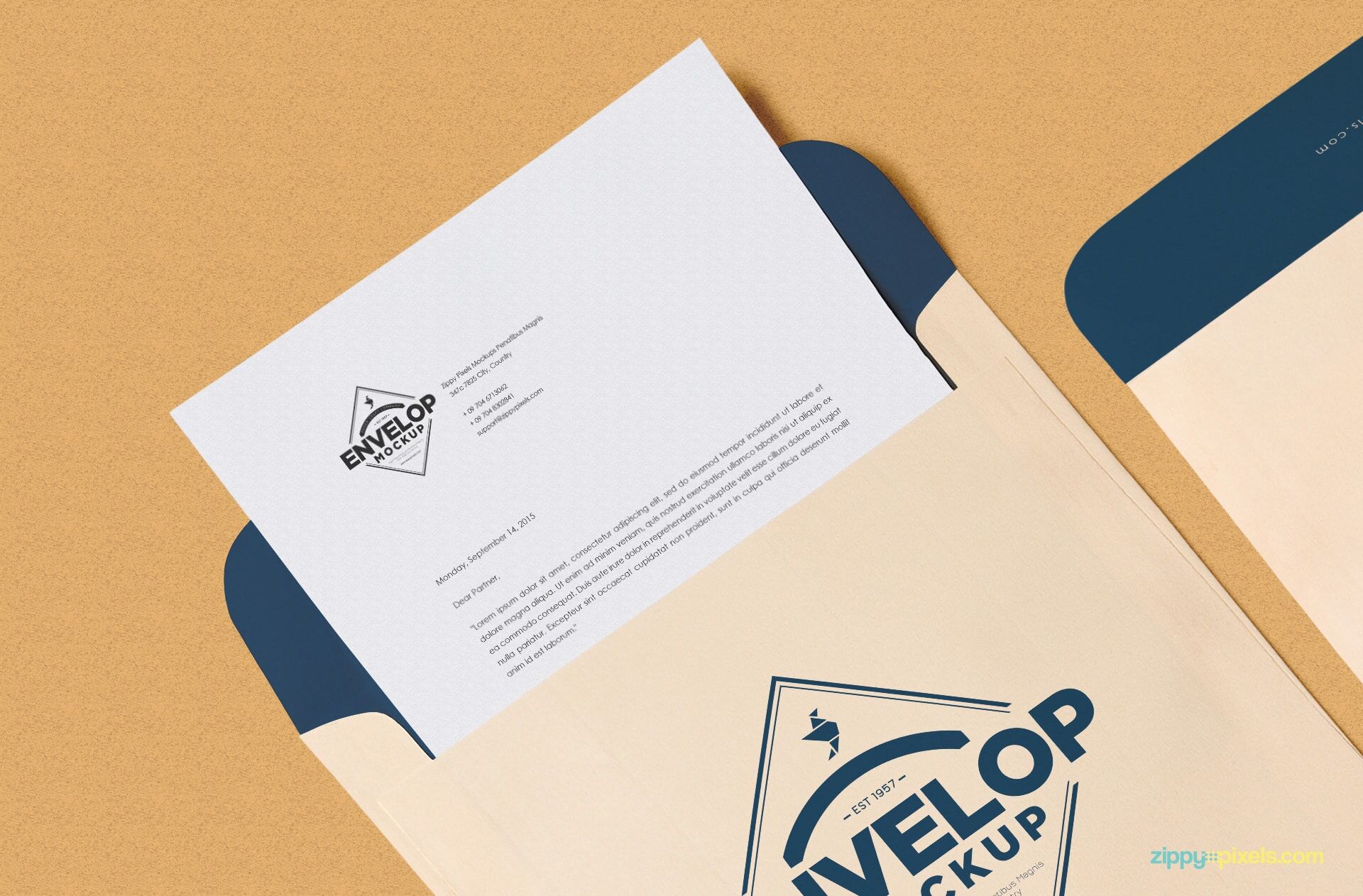 Squared Shaped Envelope Mockup With Letterhead FREE PSD