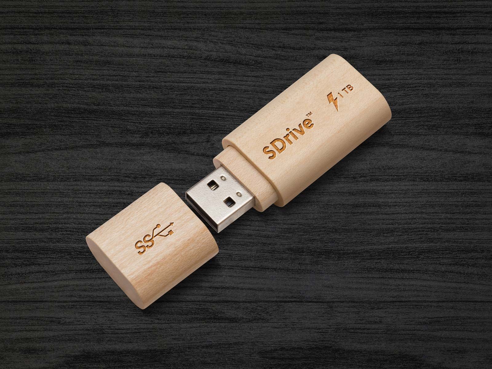 Standard Size Wooden USB Flash Drive Mockup - Boy