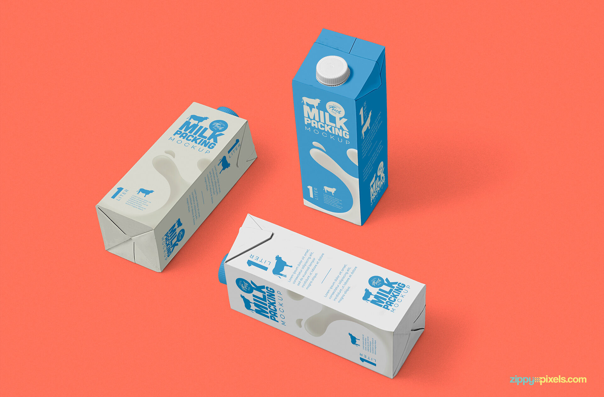 Three Screw Cap Milk Cartons Mockup FREE PSD