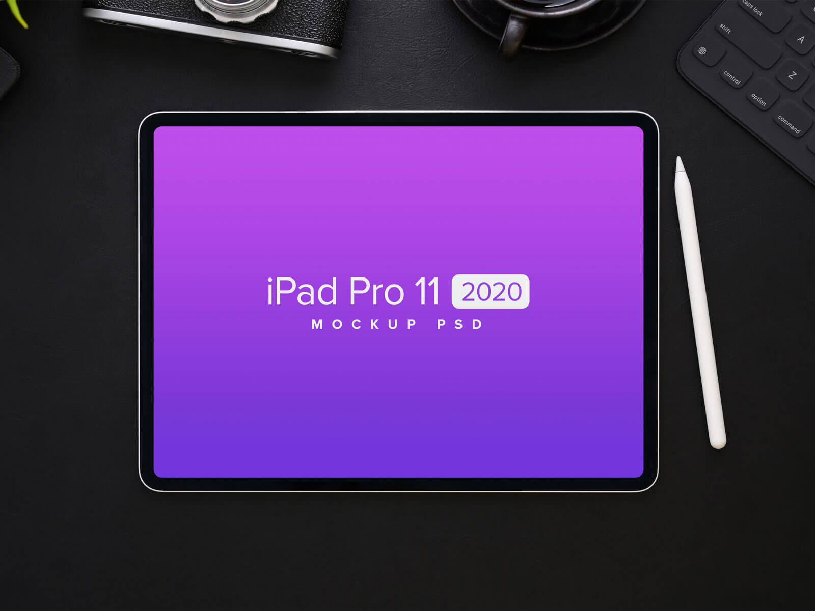 Top View I-pad Pro 11 2020 On Dark Worktop Mockup FREE PSD