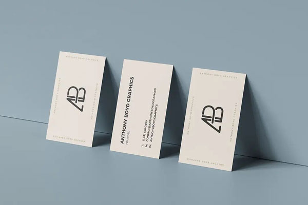 Triple Business Cards Leaned on Wall Back and Front View Mockup FREE PSD
