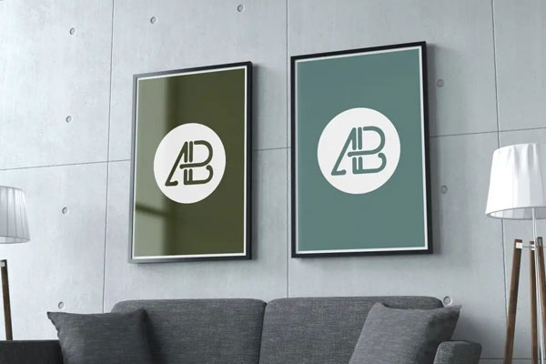 Two Vertical Posters Attached to Living Room Wall Mockup FREE PSD