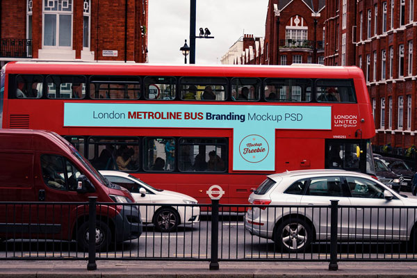 Vehicle Bus In London Street Mockup FREE PSD