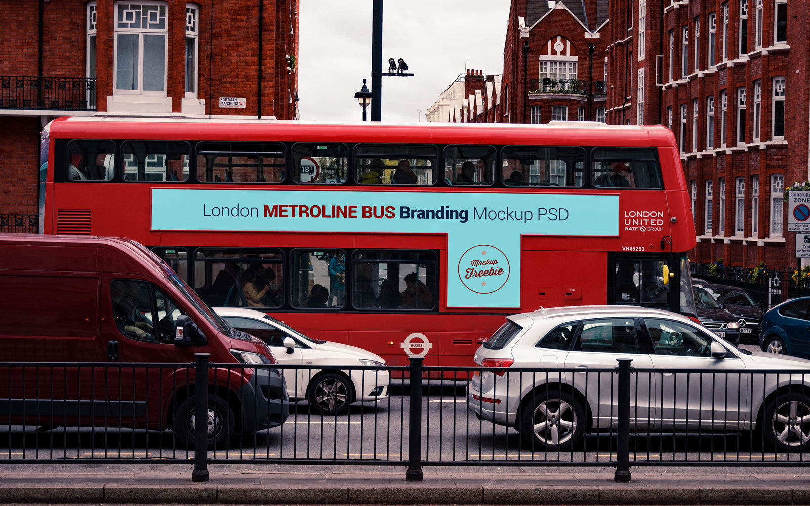 Vehicle Bus in London Street Mockup Free Download | Resource Boy