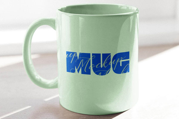 White Enamel Mug Under Sunlight Mockup FREE PSD