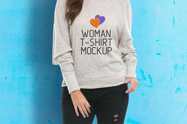 Woman Wearing A Loose Sweater Mockup FREE PSD