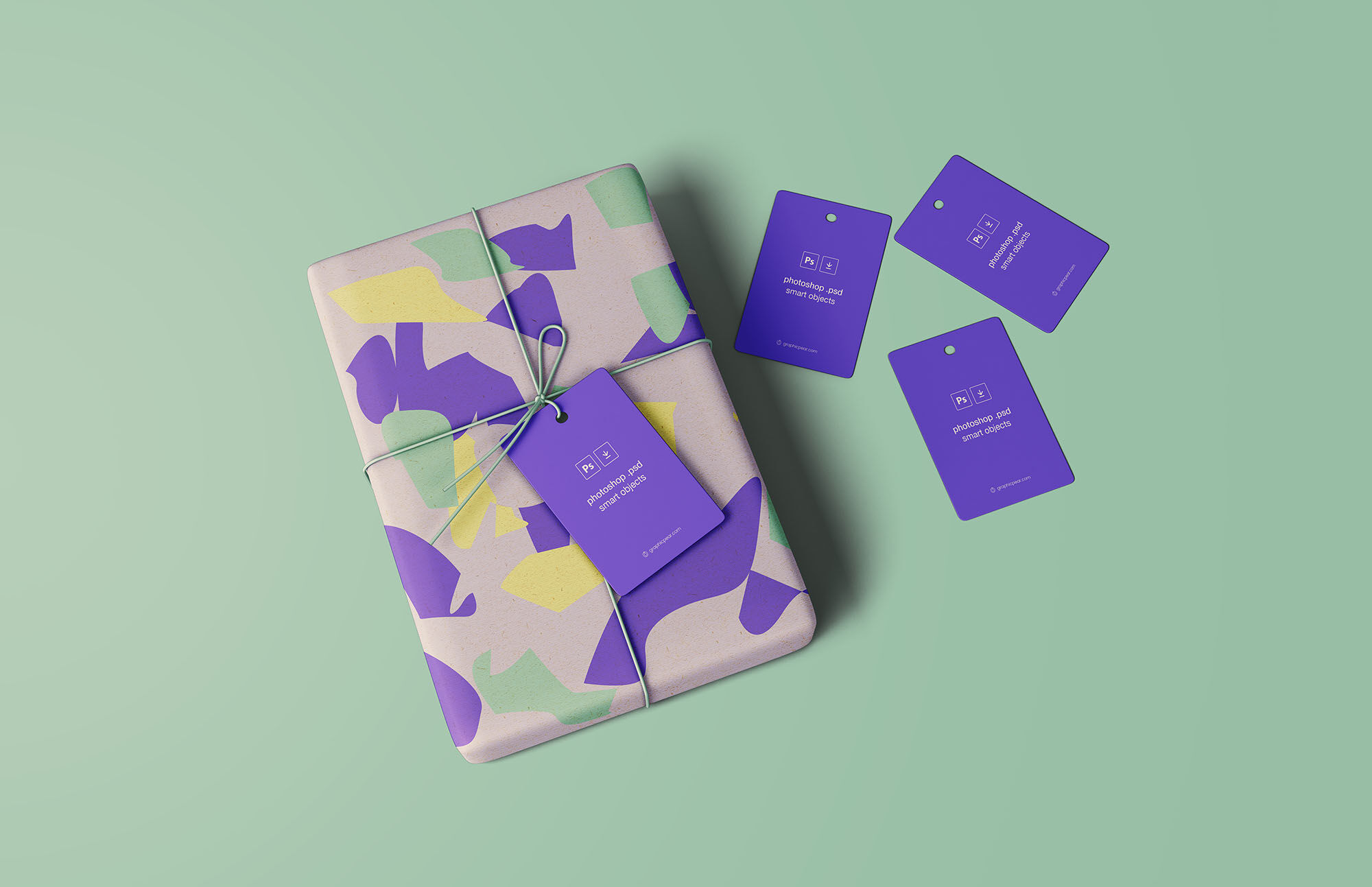 Wrapped Gift Mockup Along With Tags FREE PSD