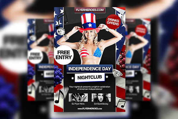 4th of July Flyer Template Featuring American Flag and 3D Elements FREE PSD