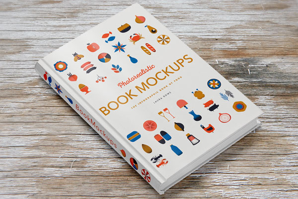 A Hardback Book Cover Mockup on wooden background FREE PSD