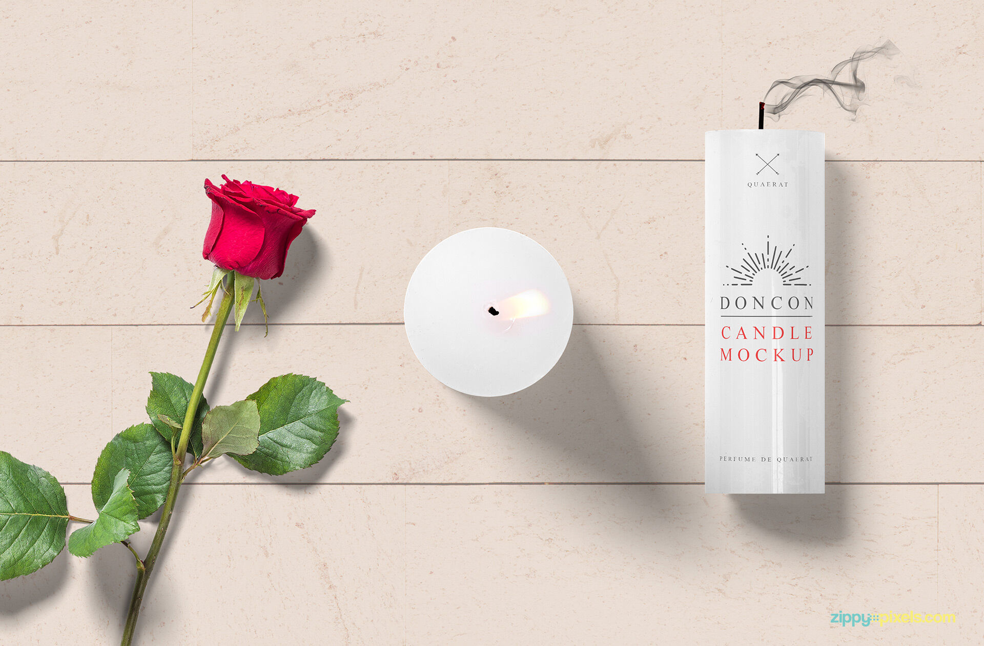 A Pair Of Candles With A Red Rose Mockup FREE PSD