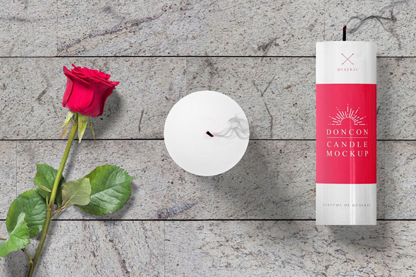 A Pair Of Candles With A Red Rose Mockup FREE PSD