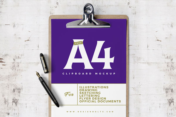 A4 Size Flyer and Clipboard Mockup with a Pen aside FREE PSD