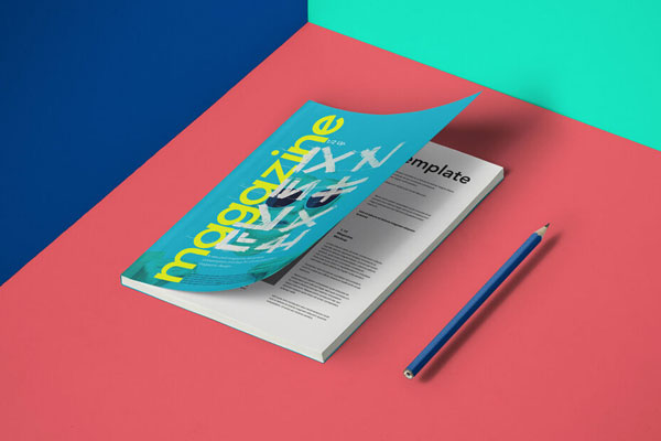 A5 Magazine Inside and Cover View beside a Pen Mockup FREE PSD