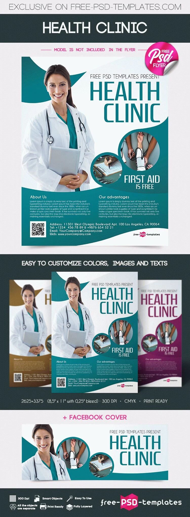 Abstract Health Clinic Flyer and Facebook Cover Template FREE PSD