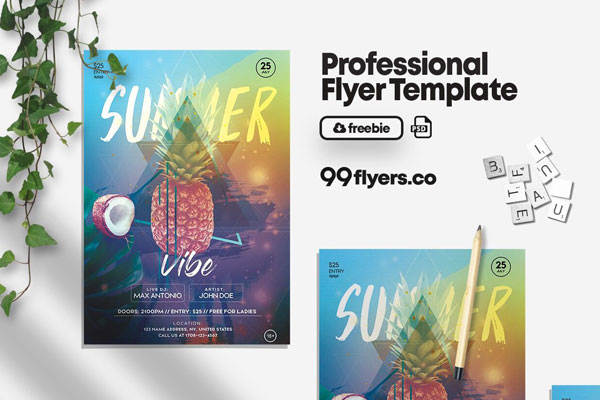 Abstract Tropical Summer Party Flyer Template FREE PSD