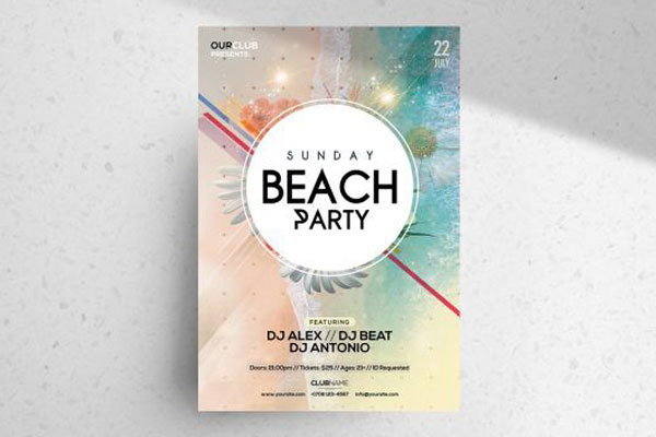 Beach Summer Party Flyer with Relaxing Beach Background FREE PSD