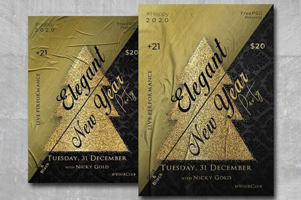 Black and Golden New Year Flyer Template FREE PSD
