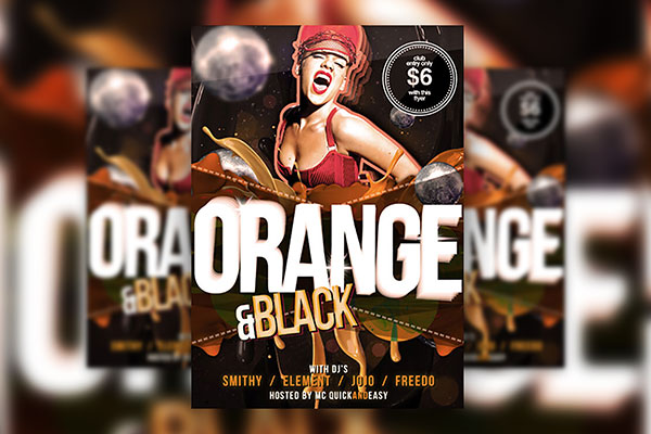 Black and Orange Party Flyer Template FREE PSD