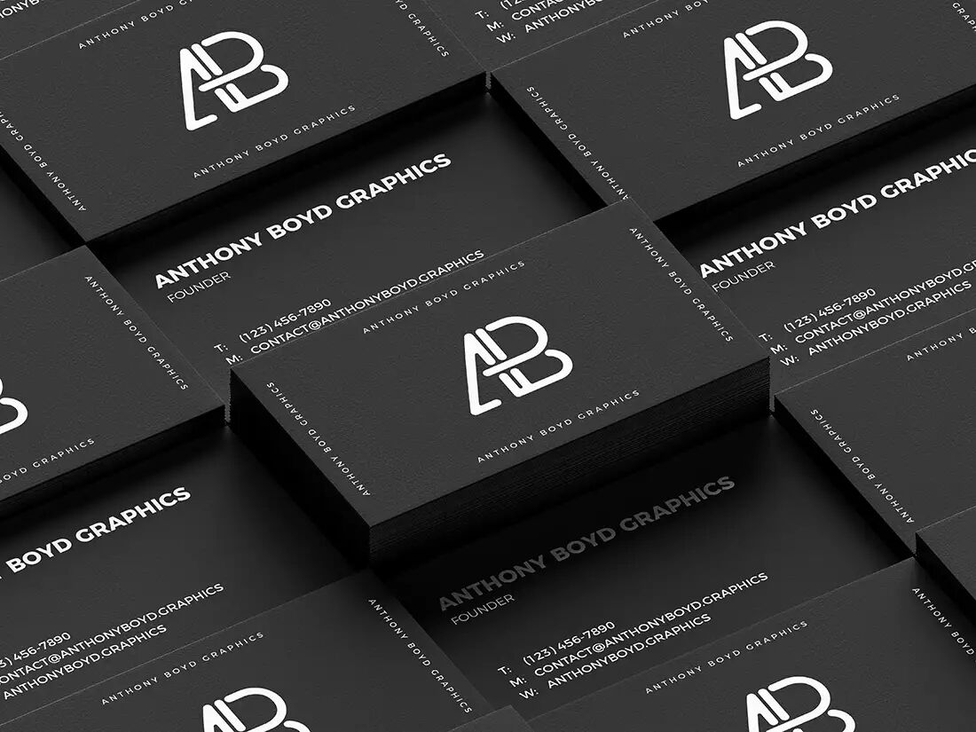 Black and White Grid Business Card Back and Front View Mockup FREE PSD