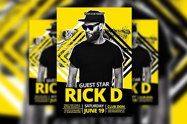 Black and Yellow DJ Event Flyer Template FREE PSD