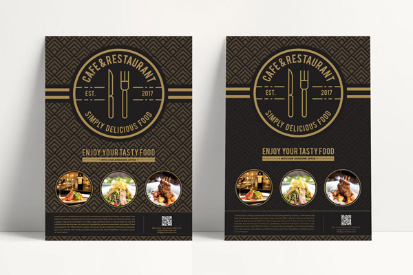 Black Gold Cafe and Restaurant Flyer Template FREE PSD