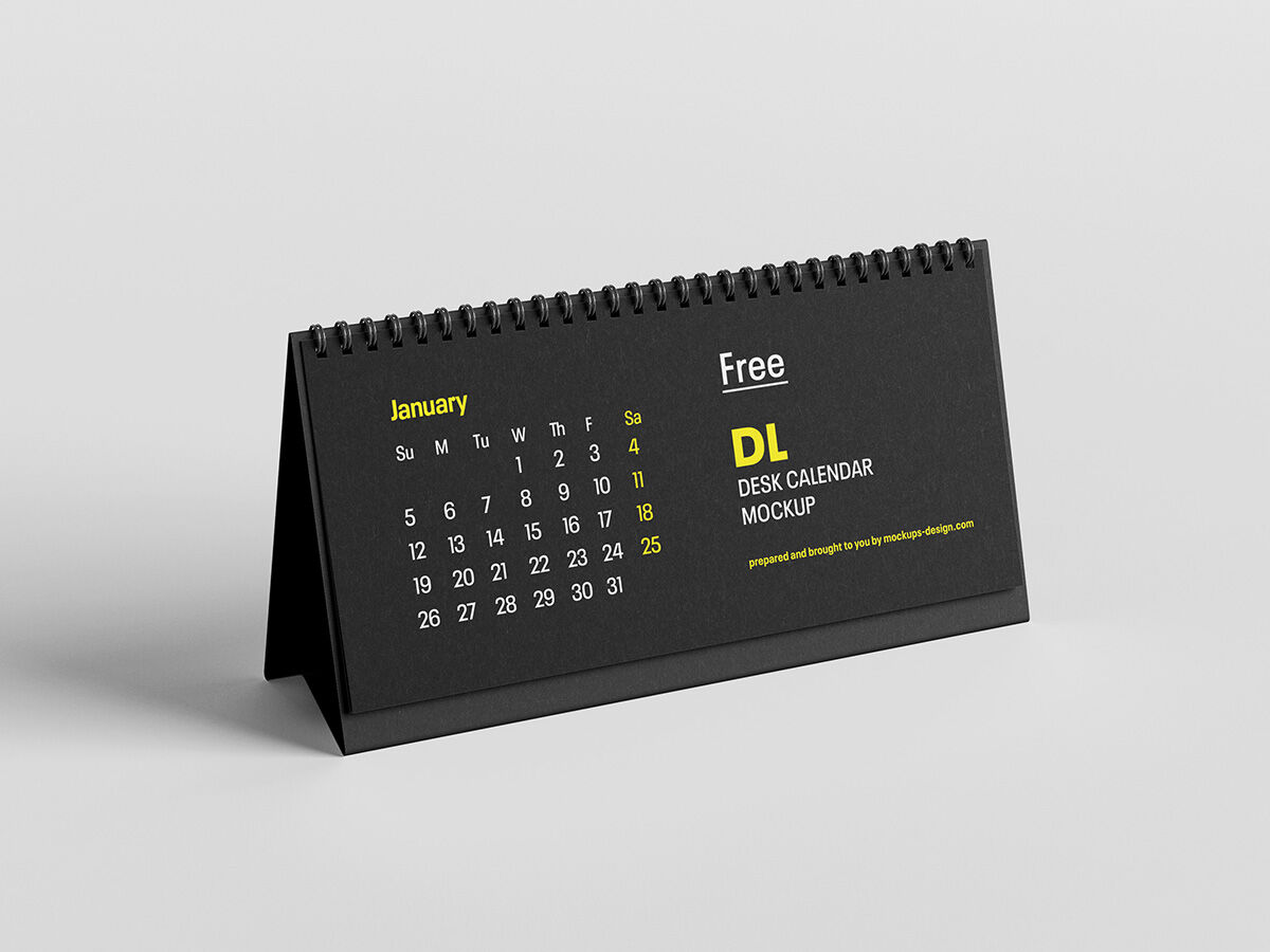 Black Vertical Desktop Calendar Mockup FREE PSD