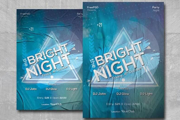 Blue Geometric Night Party Flyer Template FREE PSD