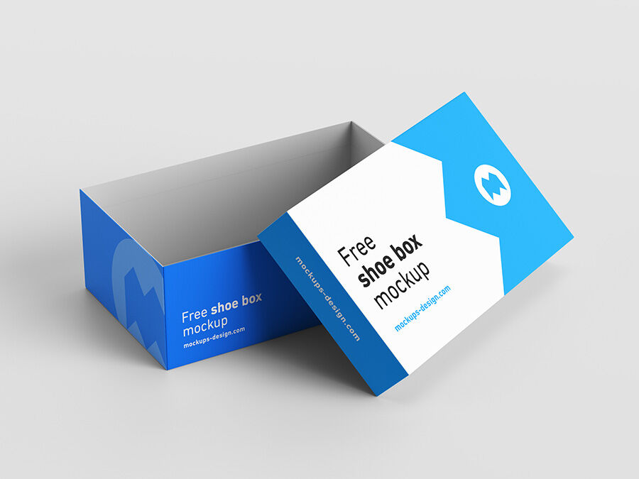 Blue Shoe Box Mockup On A White Background FREE PSD