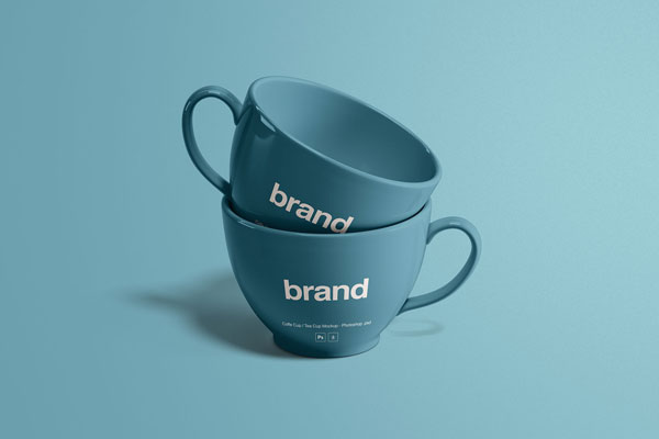 Blue Tea Cups Mockup Inside Each Other FREE PSD