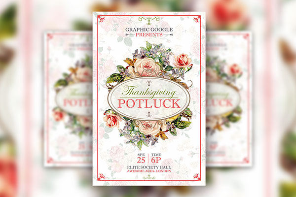 Border Floral Potluck Thanksgiving Flyer Template Free Download ...