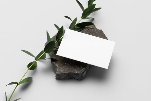 Business Card Mockup with Rock and Floral Background FREE PSD