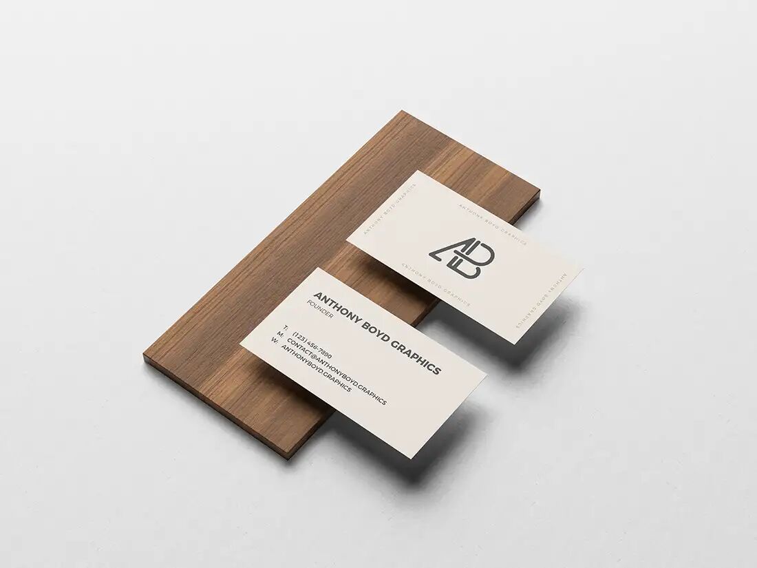 Business Card On Wooden Board Front And Back Mockup FREE PSD